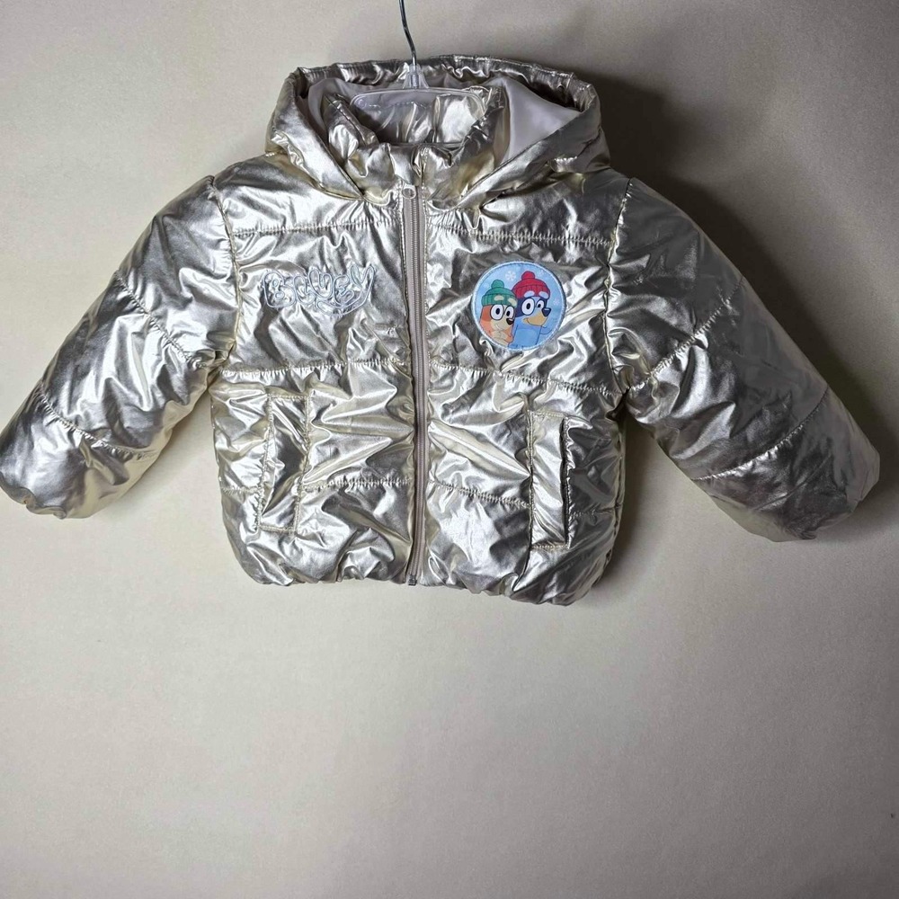 Bluey Toddler Girls Size 2T Metallic Gold Puffer Jacket Hooded Mad Engine Casual